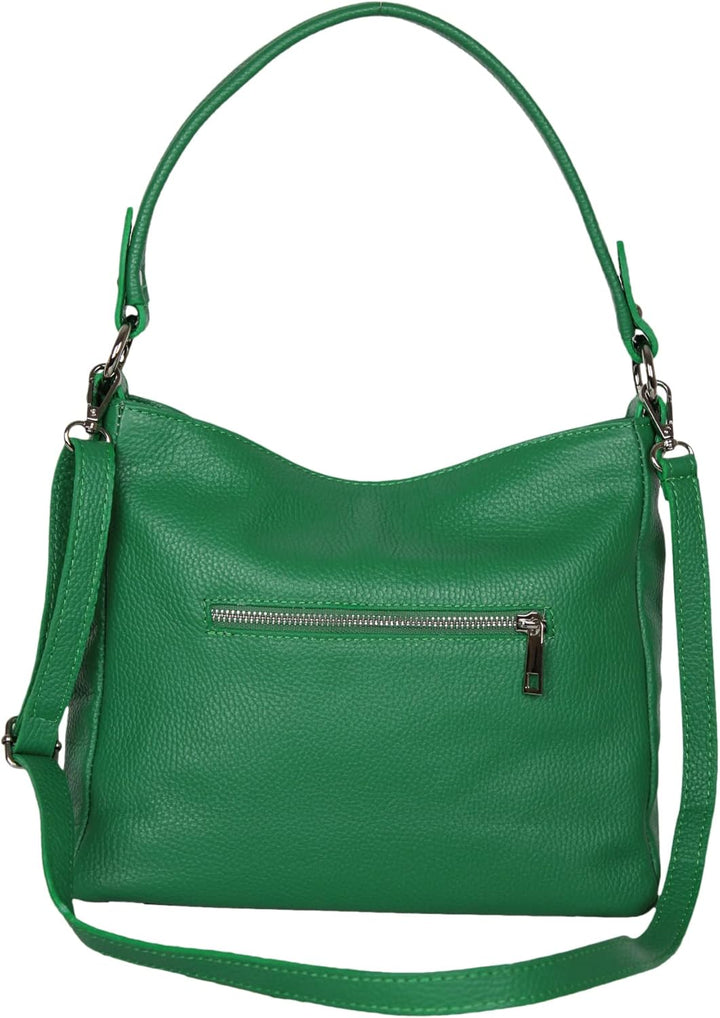 AmbraModa GL35 - Damen Handtasche Schultertasche Umhängetasche aus genarbtem Rindsleder Grün, Grün