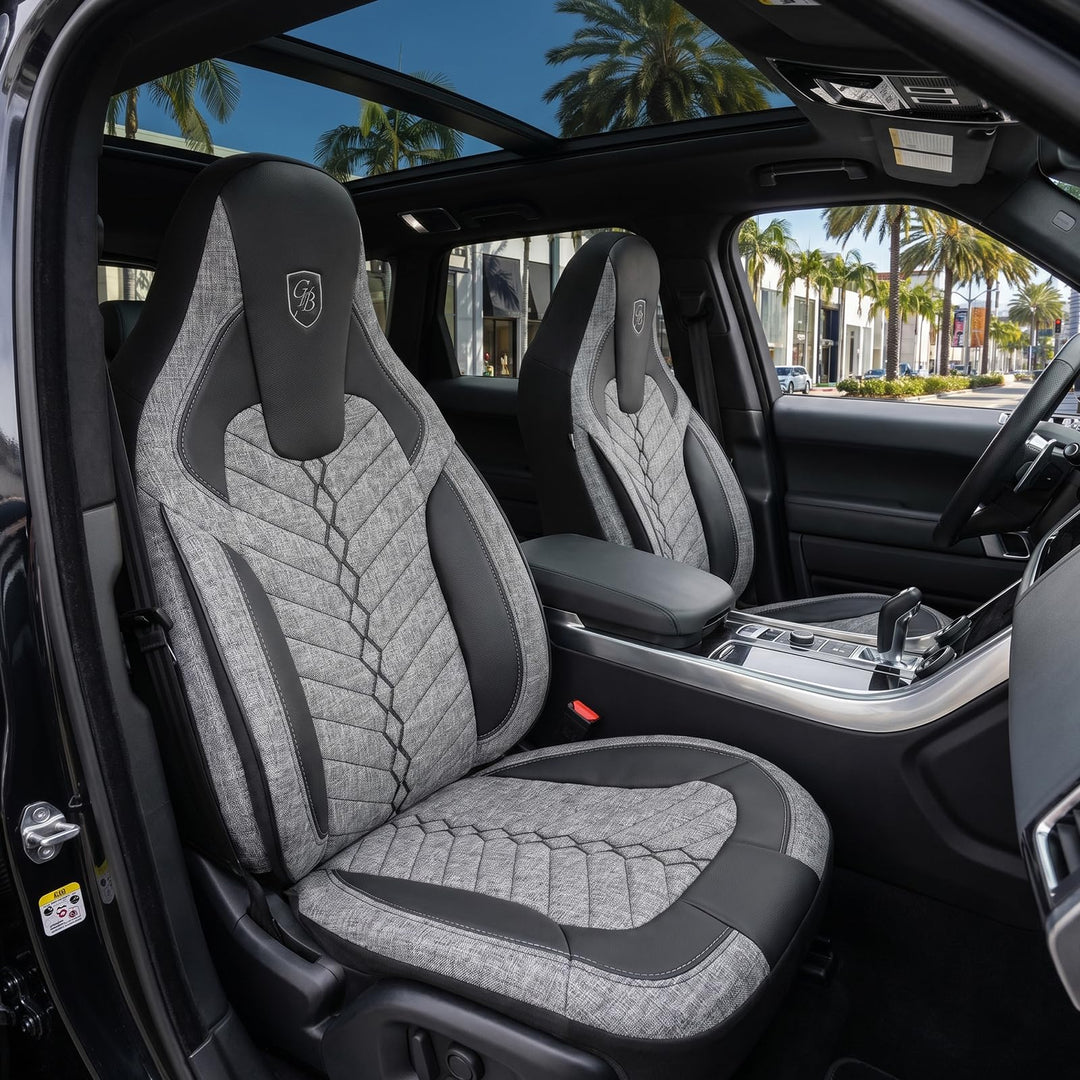 Autositzbezüge Universal für PKW & SUV – Premium Vordersitze Auto Sitzbezug aus Leinen, Grau-Schwarz