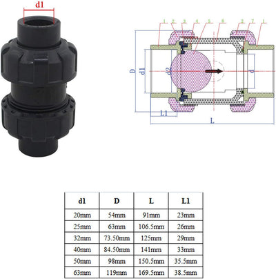 Kugelrückschlagventil 20 25 32 40 50 63mm PVC rückschlagventil klebmuffe mit feder beidseitig rückst