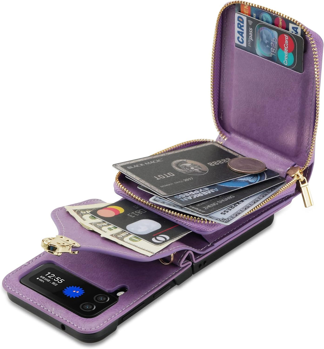 UDBKKDX Brieftasche Handyhülle für Samsung Galaxy Z Flip 4, Schnalle Frauen Mattes Leder hülle mit B