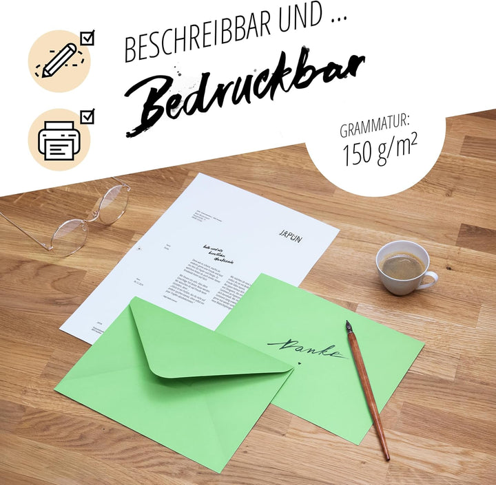 Japun - Briefumschläge (100 Stück) - DIN C5, 220 x 156 mm, mint-grün | Kuvert aus 150 g/m² Papier, U