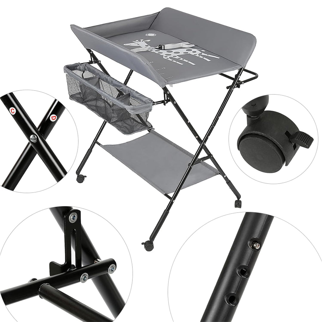 Homewell Baby Wickelkombi Wickelkommode, Mobile Wickeltisch Klappbar, mit Wickelauflage, Sicherheits