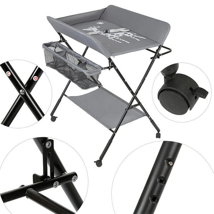 Homewell Baby Wickelkombi Wickelkommode, Mobile Wickeltisch Klappbar, mit Wickelauflage, Sicherheits