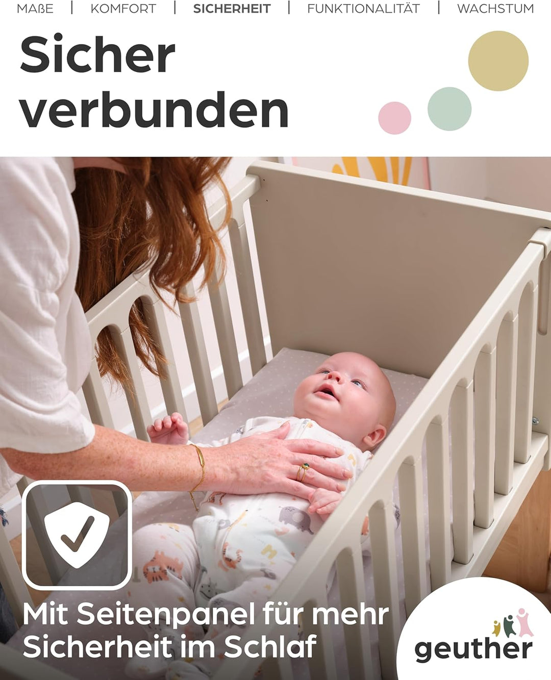 Geuther 4-in-1 Beistellbett Baby Hato, Baby Erstausstattung für Babyzimmer ab Geburt I Gitterbett um