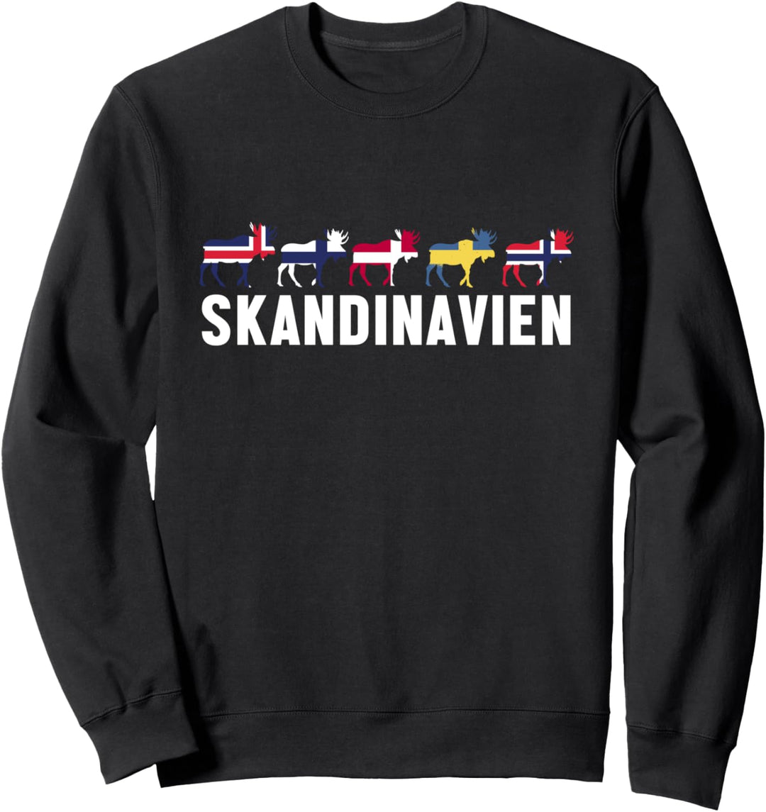 Skandinavien Schweden Norwegen Dänemark Flaggen Elch Urlaub Sweatshirt