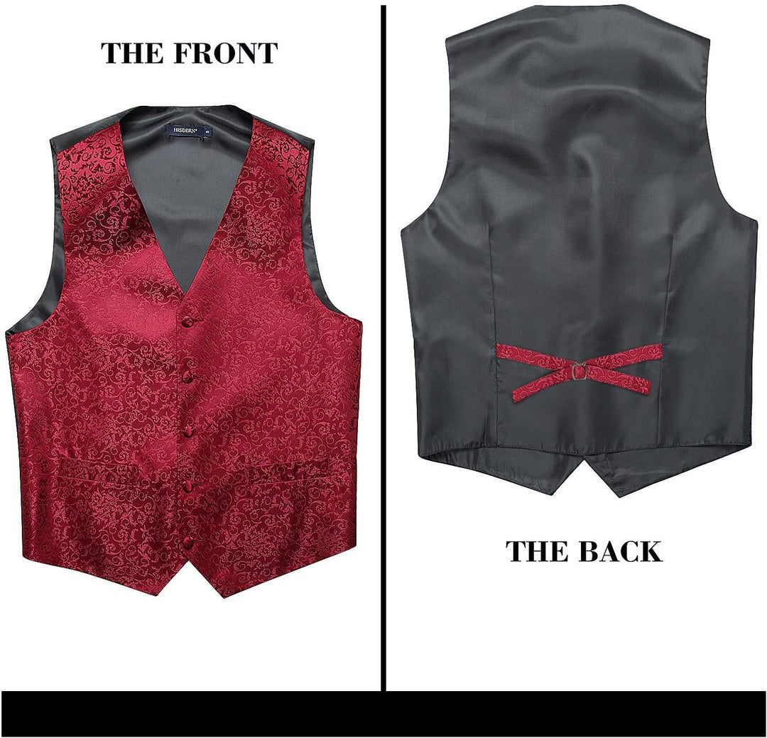 HISDERN Herren FLoral Hochzeit Weste Krawatte Einstecktuch Taschentuch Jacquard Weste Anzug Set S Bu