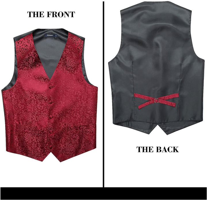 HISDERN Herren FLoral Hochzeit Weste Krawatte Einstecktuch Taschentuch Jacquard Weste Anzug Set S Bu