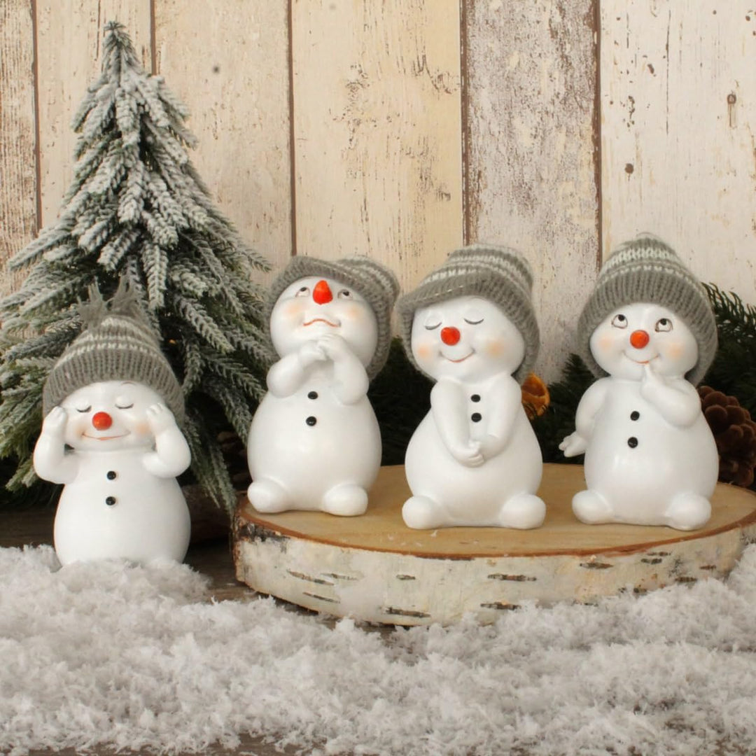 matches21 HOME & HOBBY Kleine Schneemann Deko Figuren für Weihnachten im 4er Set - Süsse 11cm Weihna