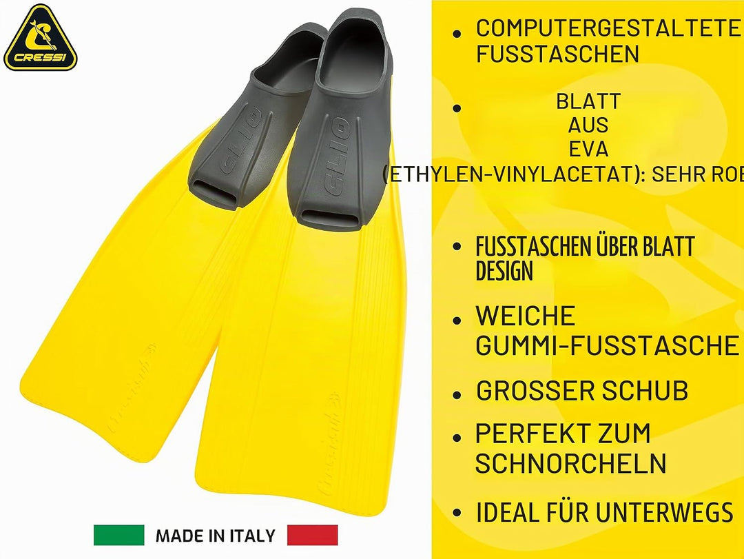 Cressi Clio zum Flossen Schwimmen, Apnoe und Schnorcheln 37/38 Gelb, 37/38 Gelb