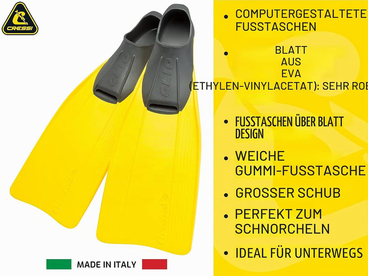 Cressi Clio zum Flossen Schwimmen, Apnoe und Schnorcheln 37/38 Gelb, 37/38 Gelb