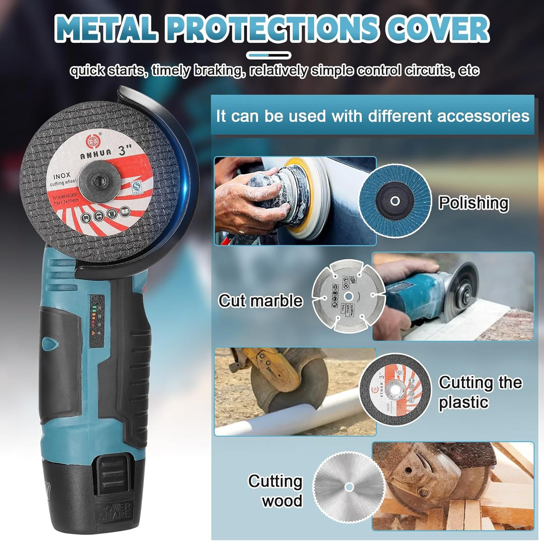 Mini Winkelschleifer, Professional Akku Winkelschleifer Set 12V, Mit 2 Batterien 2000mAh, Trennschle