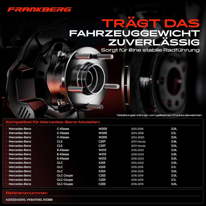 Frankberg 1x Radnabe Radlagersatz Vorne Links oder Rechts Kompatibel mit C-Klasse W205 AMG C43 C200 