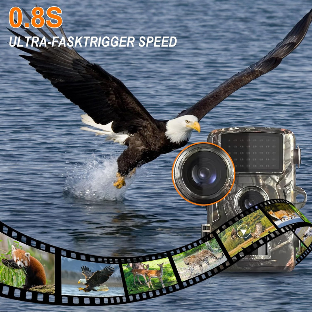 4K Video Wildtierkamera, 60MP Full HD WLAN Wildkamera, Bewegungssensor, Nachtsicht, 0,8s Auslösezeit