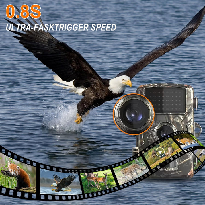 4K Video Wildtierkamera, 60MP Full HD WLAN Wildkamera, Bewegungssensor, Nachtsicht, 0,8s Auslösezeit