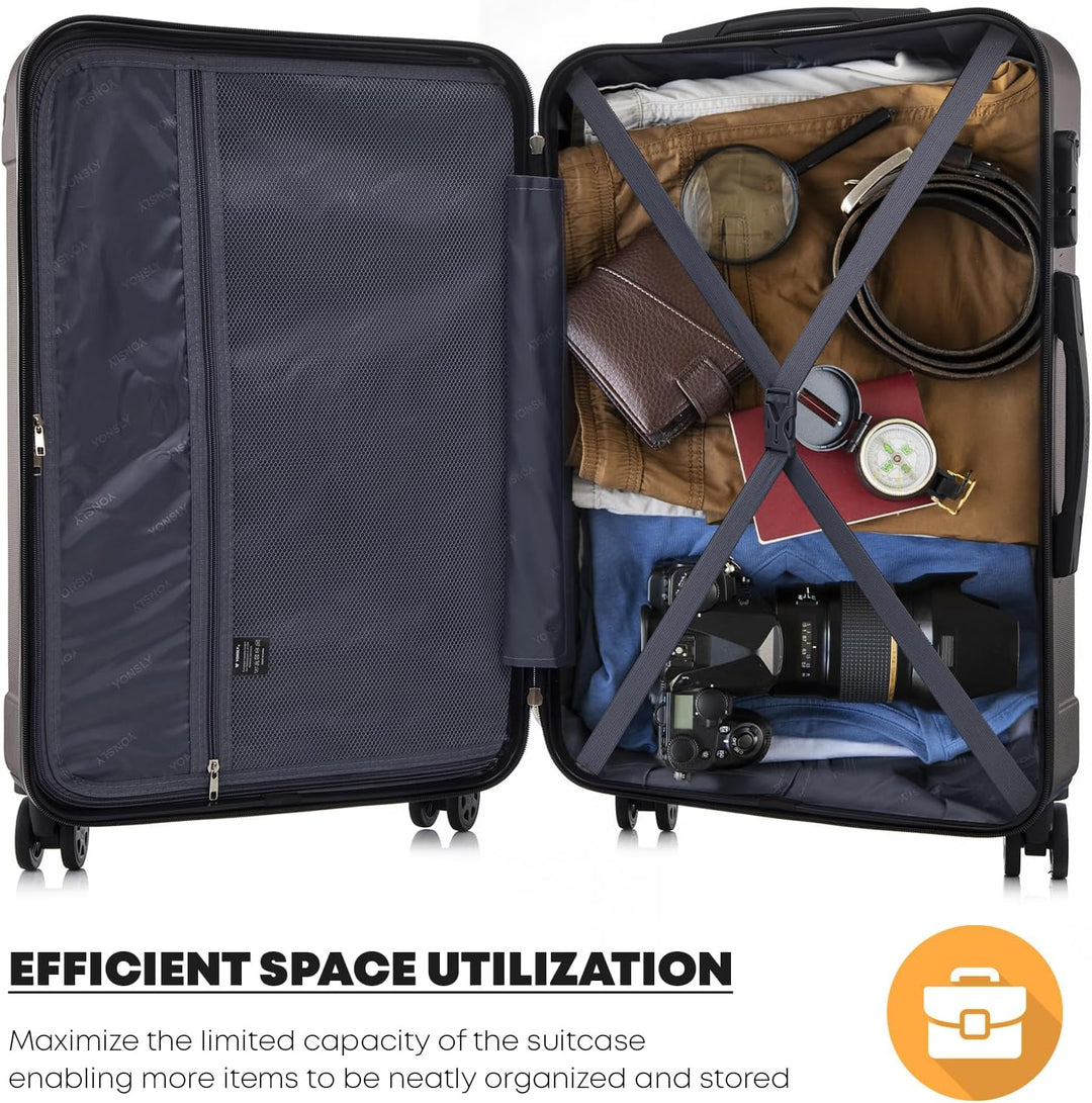 Koffer Suitcase XL Braun, Trolley Reisekoffer, Rollkoffer Handgepäck mit 4 Rollen 360°, Hartschalenr