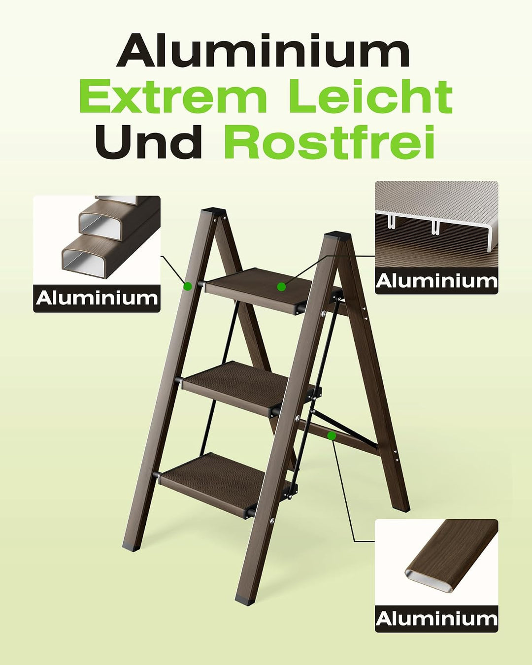 Trittleiter 3 Stufen klappbar,Tritthocker aus Aluminium | 150 kg Tragfähigkeit,Leiter mit rutschfest