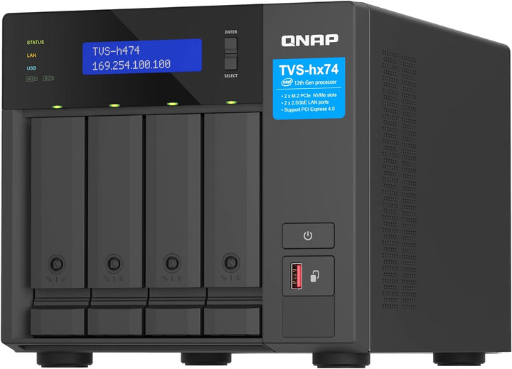 Qnap TVS-h474-PT-8G | Intel Pentium Gold Prozessor, 8 GB RAM, PCIe Gen 4, Schwarz 4-bay 8GB RAM, 4-b