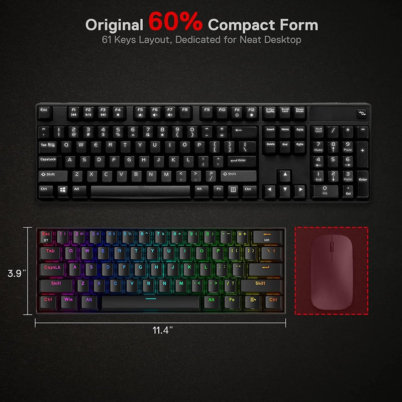 Redragon K530 Pro Draconic 60% Bluetooth/kabelgebundene / 2,4 GHz kabellose mechanische Tastatur, 61