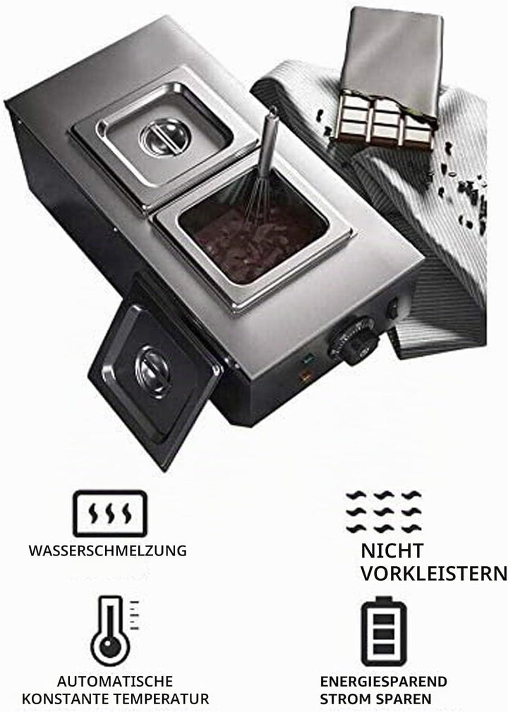 Elektrischer Wasserbad, für Schokolade, Wasserbad, Edelstahl, Kapazität 6 l, 2 Tanks, für den gewerb