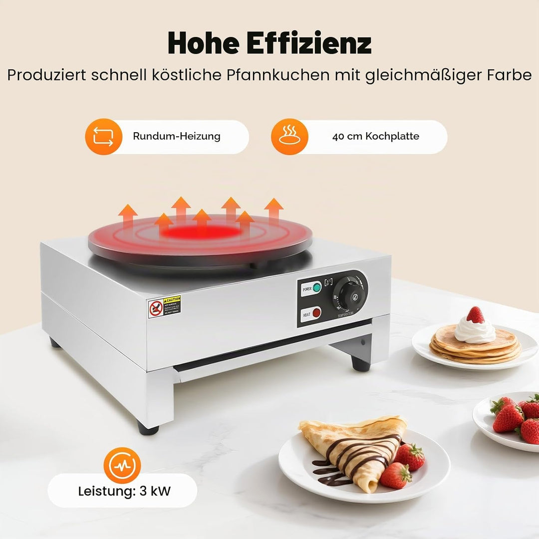 Berkalash Electric Crepe Maker Maschine, Crepes Maker inkl. Teigverteiler, 3000 W einstellbare Tempe
