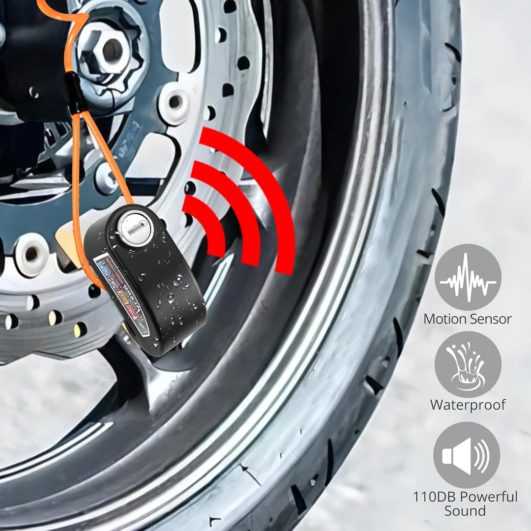 Motorradschloss Justech Fahrrad Kettenschloss Padschloss + Motorrad Alarm Scheibenschloss Zwei Modi