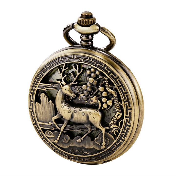 Treeweto Vintage Taschenuhr, mechanisch, doppelter Abdeckung, hohles Gehäuse, Skelett, Steampunk, Hi