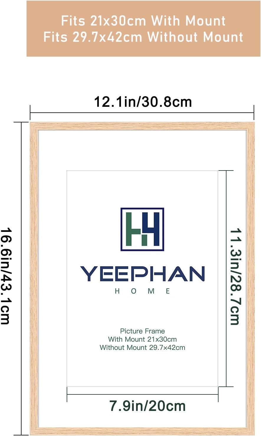 YEEPHAN A3 EICHE Fotorahmen Naturholz 42x29.7cm Bilderrahmen 2er Set mit Passepartout für A4(21x30cm