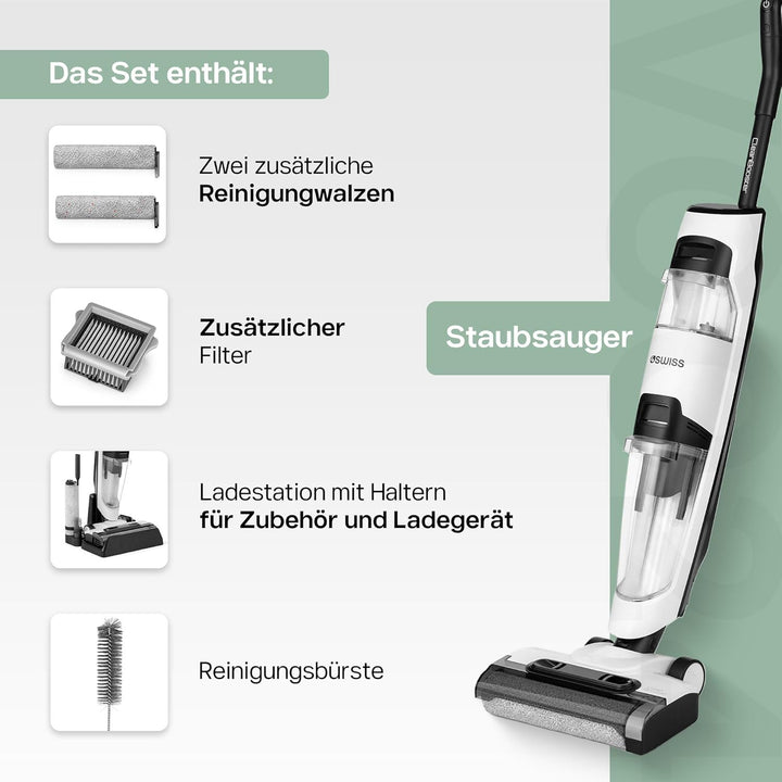 4SWISS VC024 Nass Trockensauger, All-in-One Saugwischer Kabellos mit Wischfunktion, LED-Display, Sel