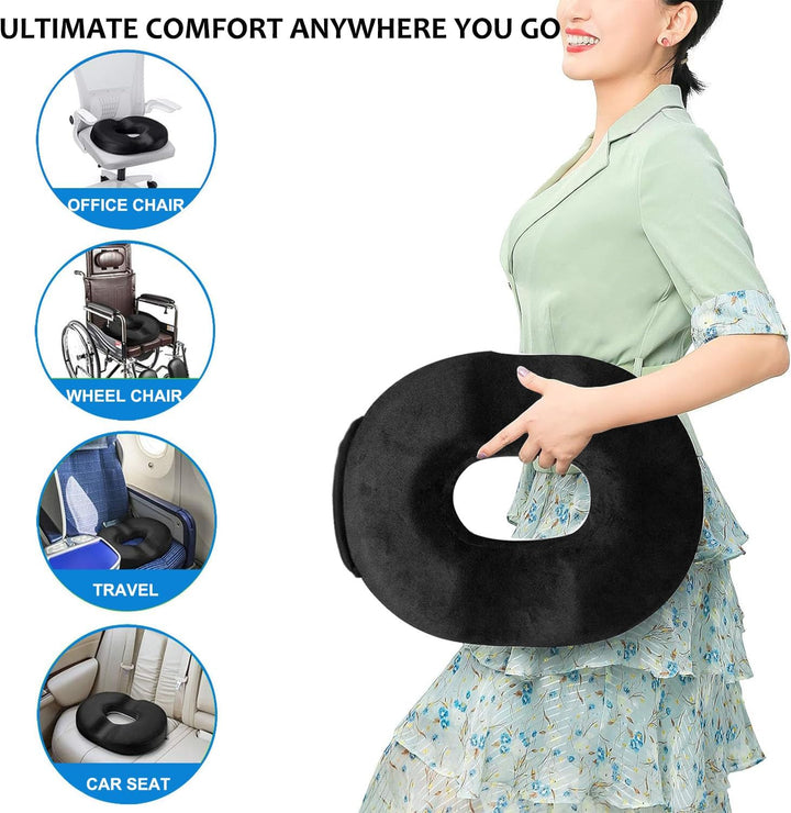Donut Sitzkissen aus Memory Foam – Ergonomisches Ringkissen für Büro, Auto & Homeoffice – Druckentla
