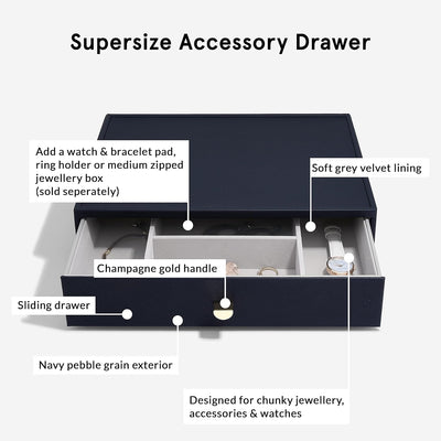 Stackers Navy Pebble Supersize Jewellery Box - Set of 3 (with Drawers), Navy