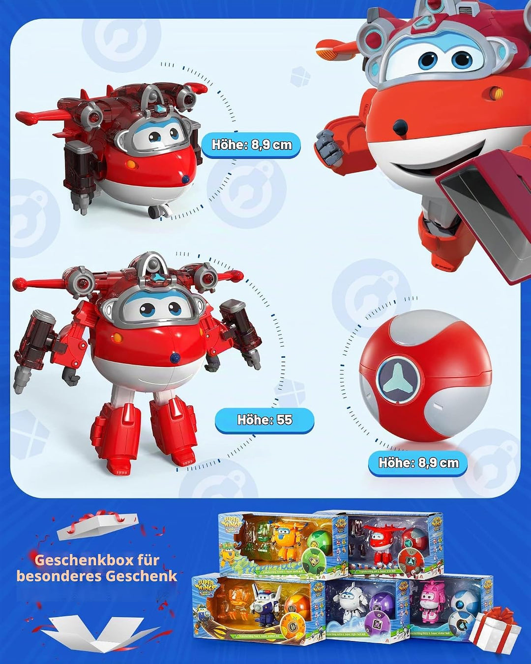 Super Wings EU760963 - Transforming Jett &amp; Steel Power Ball, ca. 12,7 cm grosse verwandelbare Spiel-