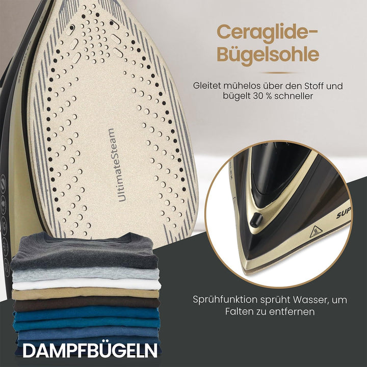 SUPERLEX Dampfbügeleisen Kabelloses 2600W, Vertikal Cordless Steam Iron Antihaftbeschichtung Keramik