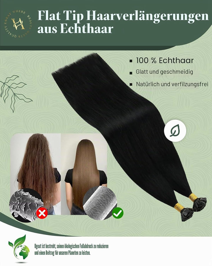Ugeat Flat Tip Extensions 60cm Bonding Extensions Echthaar Schwarz Bonding Echthaar Extensions Kerat