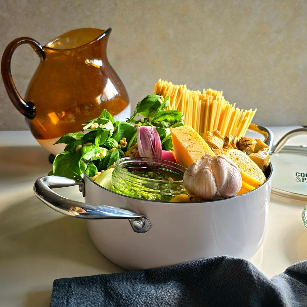 Cook & Pan - Go Ivory Honey Topfset und Pfannenset 9-teilig-Induktionsgeeignet-PFAS frei Wabenstrukt
