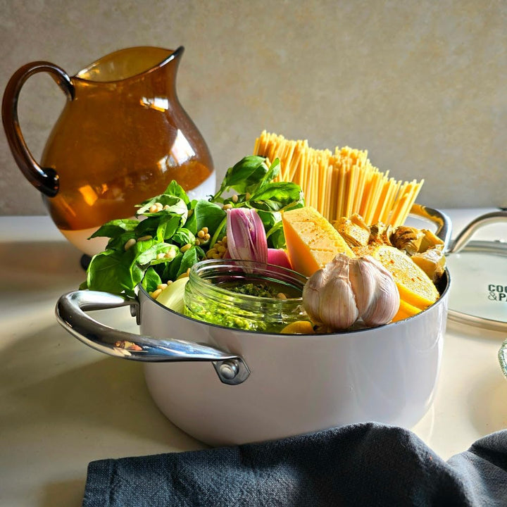 Cook & Pan - Go Ivory Honey Topfset und Pfannenset 9-teilig-Induktionsgeeignet-PFAS frei Wabenstrukt