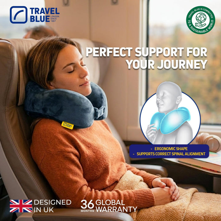 Travel Blue Reisekissen Memory Foam - Ergonomisches, Leichtes Nackenkissen für Flugzeug, Auto, Büro