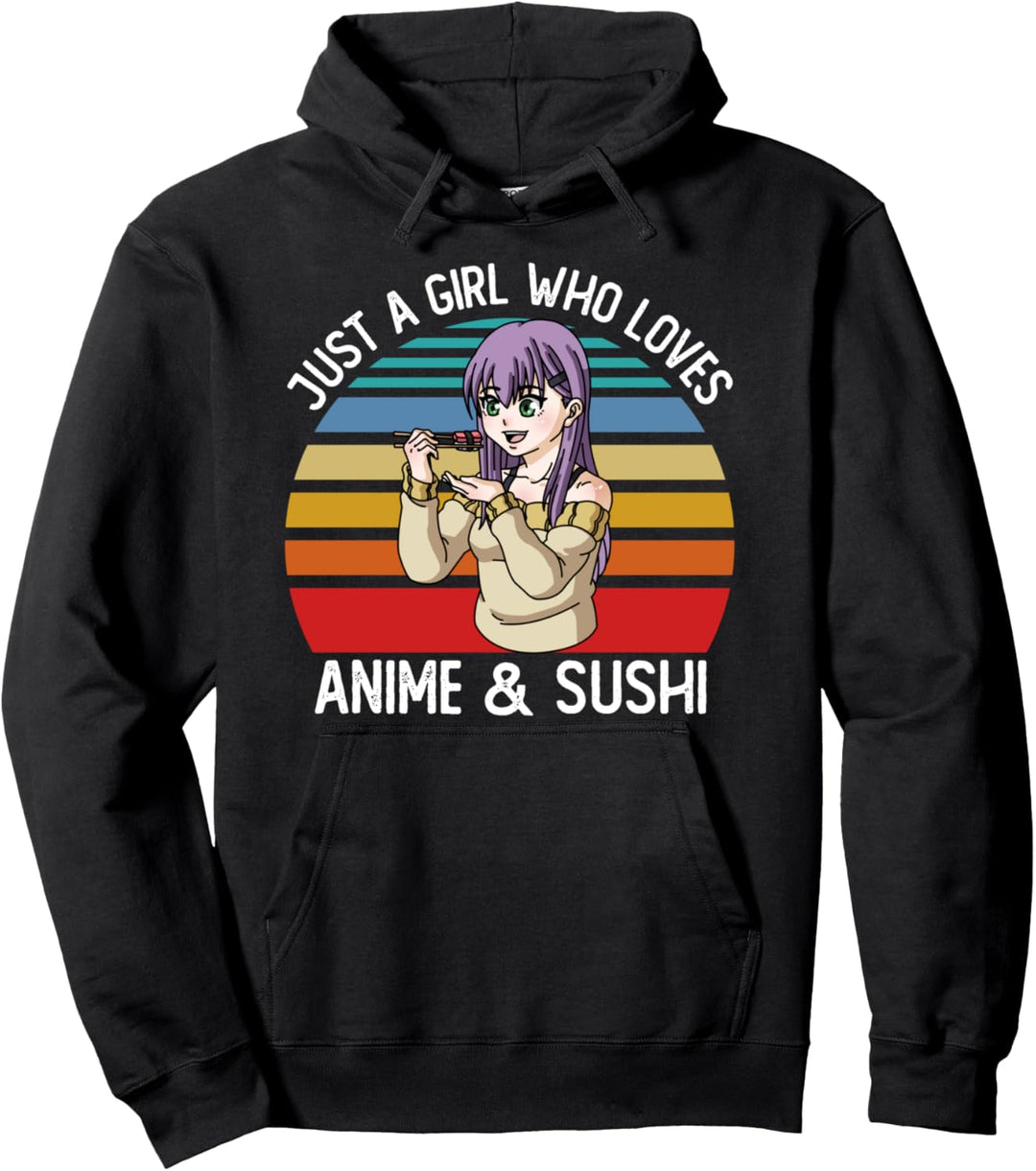 Funny Just A Girl Who Loves Anime and Sushi Retro Sunset Pullover Hoodie