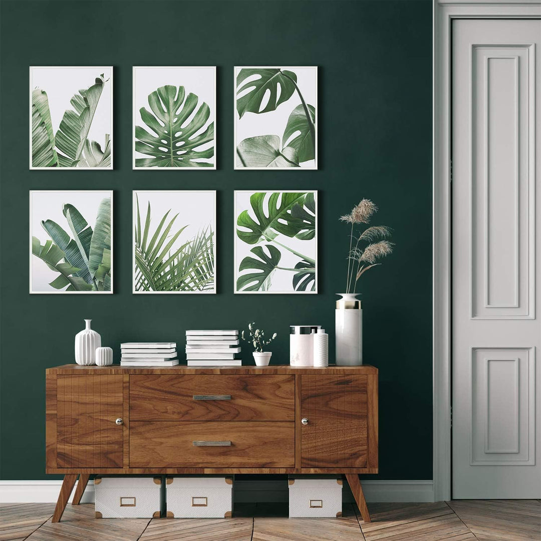 HoozGee Botanische Wandkunstdrucke Set mit 6 tropischen Blättern Dekor Pflanze Blatt Wandkunst Leinw