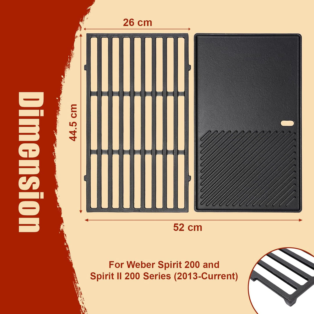 Denmay 7637 44,5 cm Grillrost & Grillplatte für Weber Spirit I & II 200 Serie(mit vorderen Bedienknö