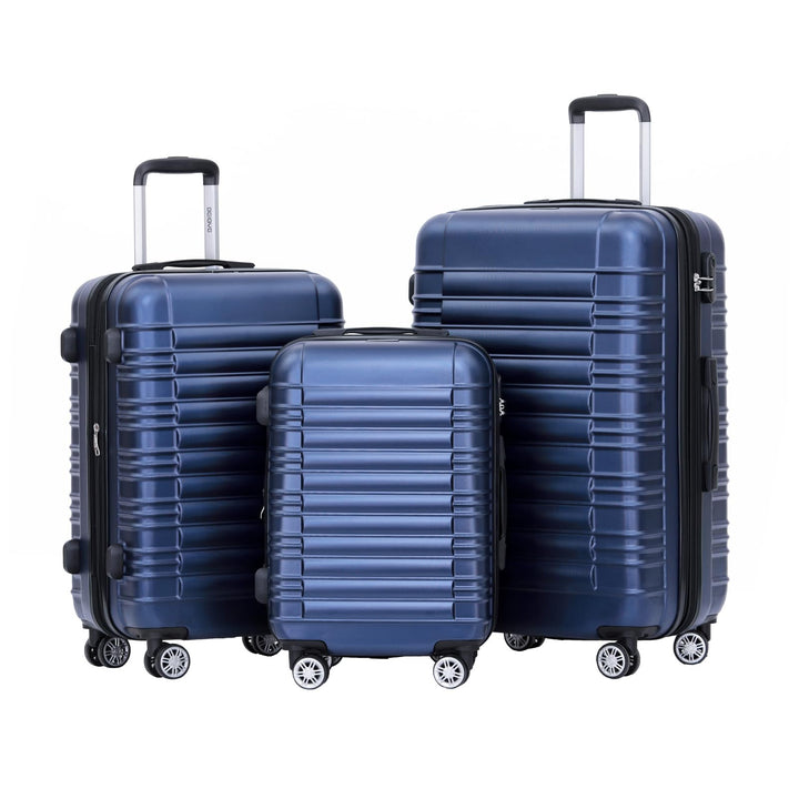 BEIBYE Hartschalen Koffer Trolley Rollkoffer Reisekoffer Zwillingsrollen Kofferset (Dunkelblau, Set)