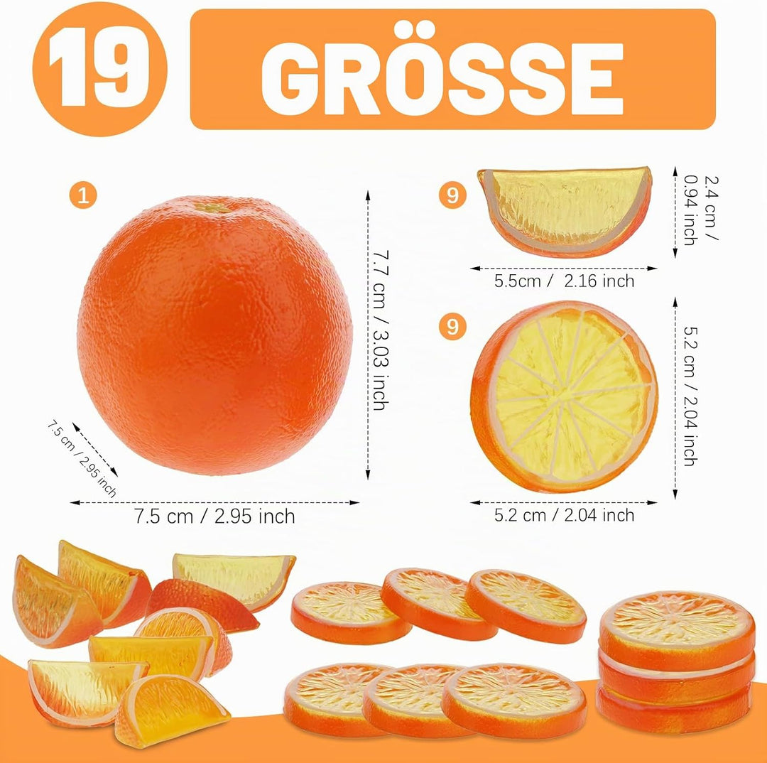 Woration 19 Stück künstliche Orange & Scheiben Blöcke Simulation Früchte Modell Realistische Orange