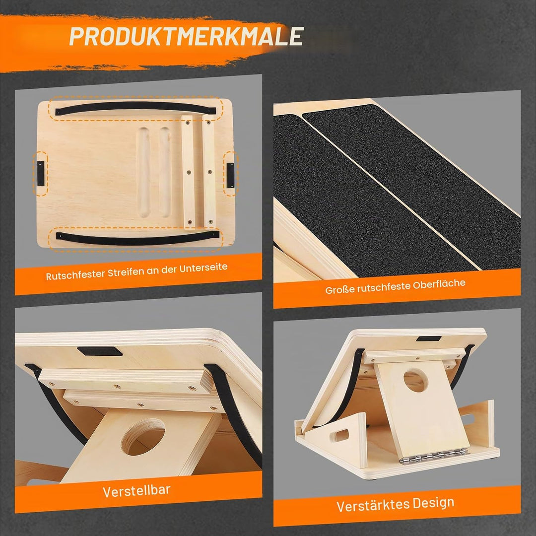 2-in-1 Balance Board Erwachsene, Tragbares Schrägbrett aus Holz für Wadendehnung und Neigungsbrett,