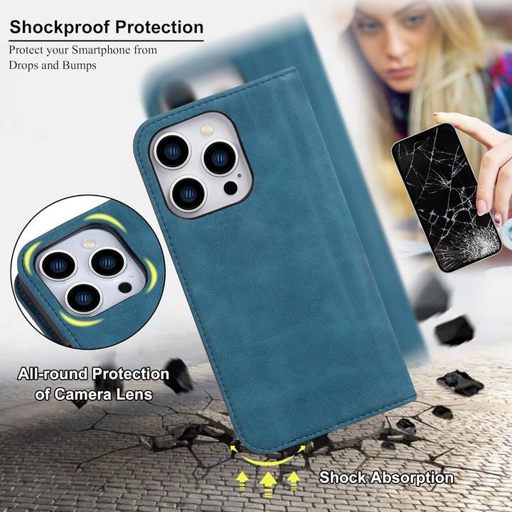 VISOUL Hülle für iPhone 14 Pro Max Handyhülle [ Echtleder] [Schützt] [Kartenfach] [Magnet] [Standfun