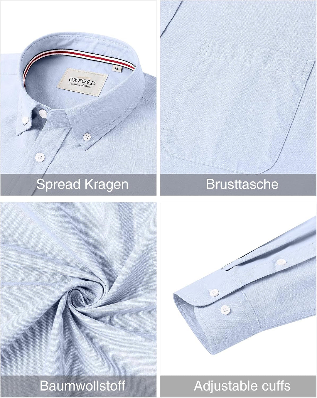 J.VER Oxford Herren Hemd Bügelfrei Regular Fit HerrenHemden Langarm Casual Oberhemd aus Baumwolle Bu