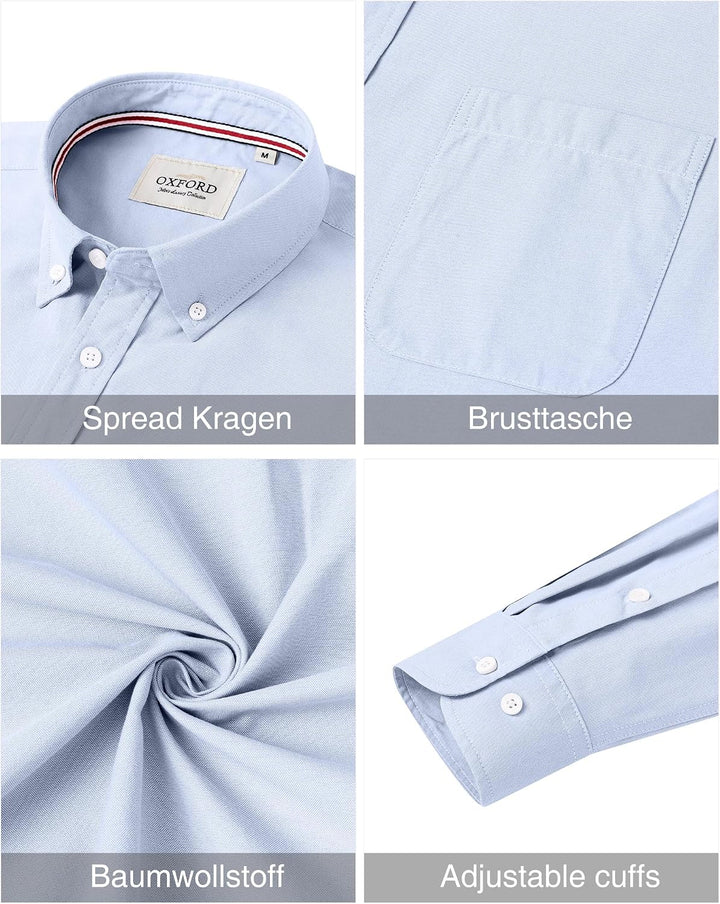 J.VER Oxford Herren Hemd Bügelfrei Regular Fit HerrenHemden Langarm Casual Oberhemd aus Baumwolle Bu