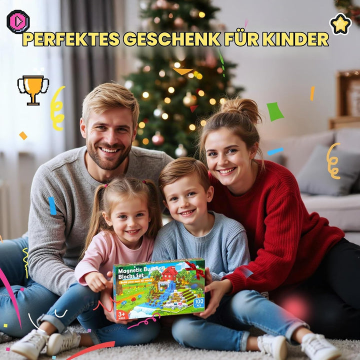 Magnetische Bausteine Blöcke 100 Stück, Geschenk Junge Mädchen 3 4 5 6 Jahre Magnete Kinder Spielzeu