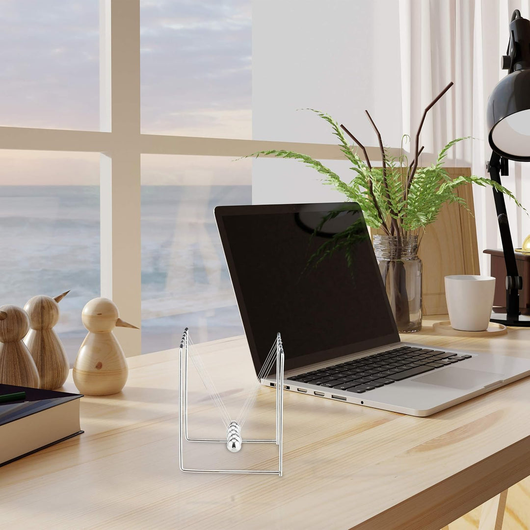 Relaxdays 4 x Newton Pendel, Kugelpendel für Schreibtisch & Büro, Physik, je 5 Kugeln, Metall, Newto