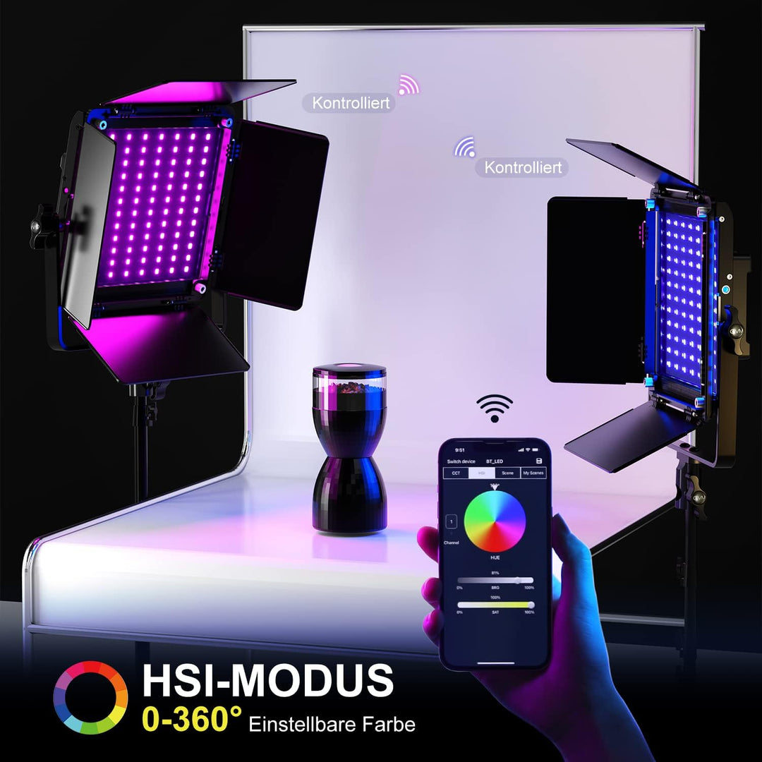 GVM LED Videoleuchte mit Stativ, APP Steuerung 800D RGB Videolicht led, dimmbares 3200-5600K LED Stu