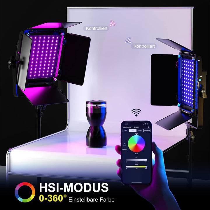GVM LED Videoleuchte mit Stativ, APP Steuerung 800D RGB Videolicht led, dimmbares 3200-5600K LED Stu