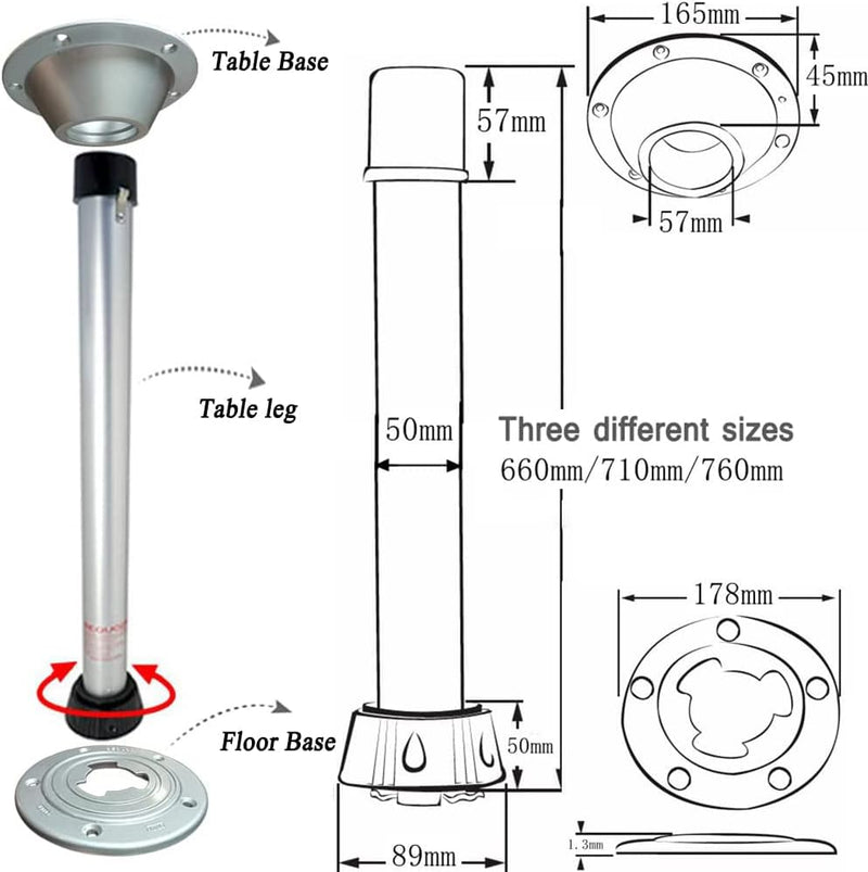 DarkSwan Removable Tischfüsse, Aluminiumlegierung Schwenktisch RV Table Legs, Wohnmobil Camping Tisc
